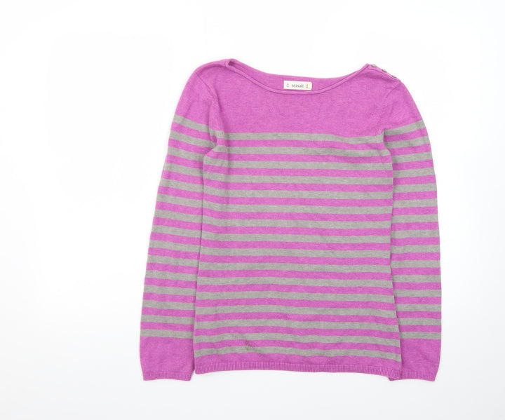 Seasalt Women’s Purple Striped Cotton Boat Neck Jumper Size 8