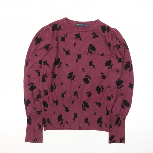 Marks and Spencer Women's Purple Floral Knit Jumper Size 10