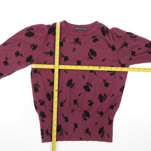 Marks and Spencer Women's Purple Floral Knit Jumper Size 10