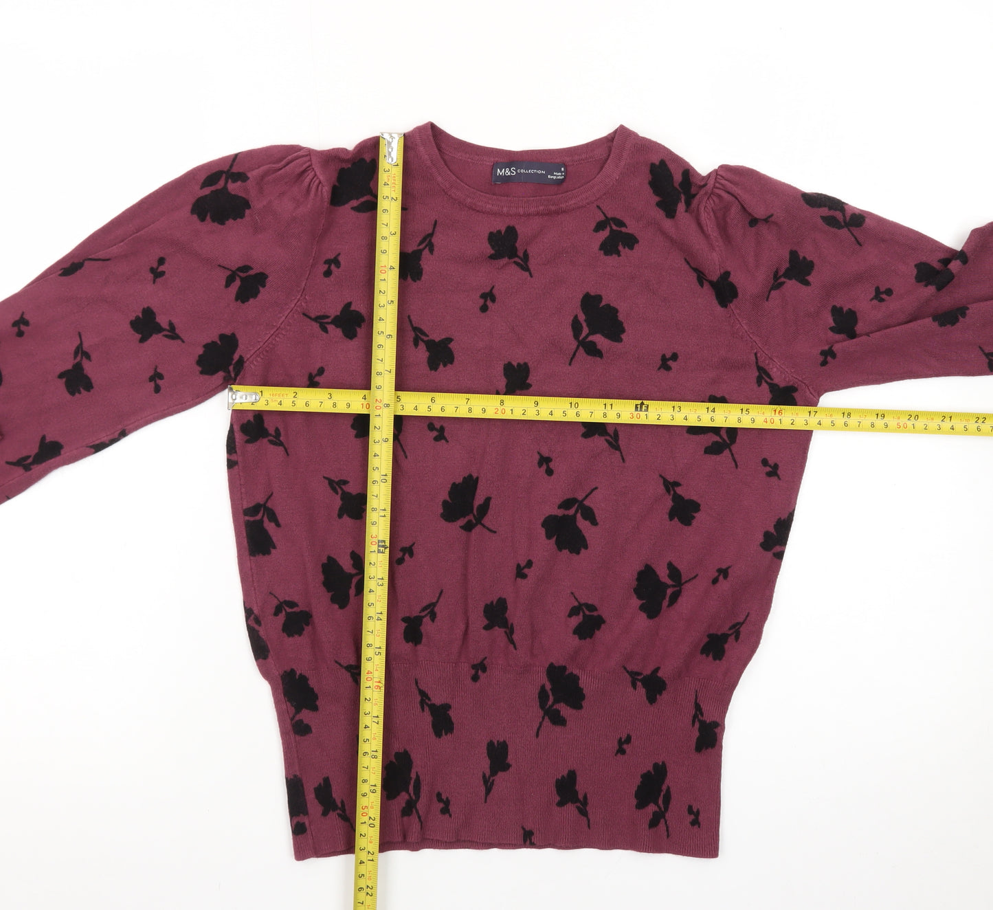 Marks and Spencer Women's Purple Floral Knit Jumper Size 10
