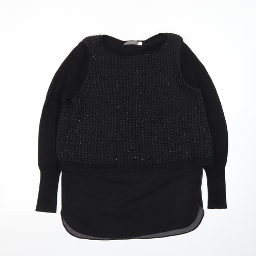 Love Me Tender Womens Black Sequin Knit Tunic Jumper Size 12