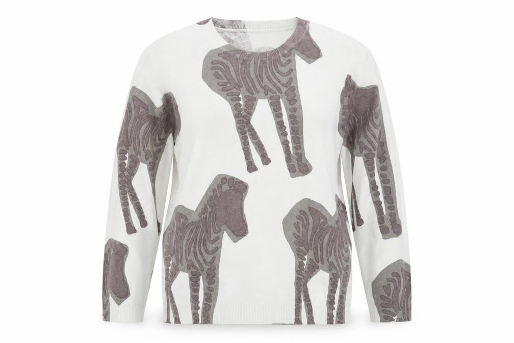 Front view of Parfois Women Ivory Animal Print Cotton jumper XS