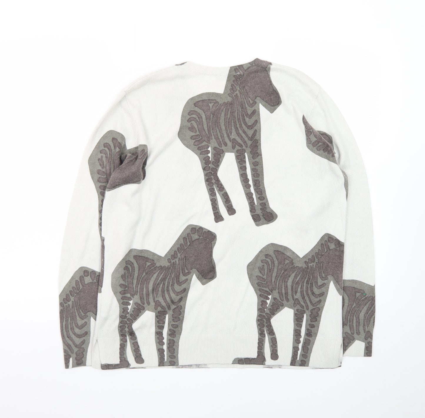 Parfois Women Ivory Animal Print Cotton Pullover Jumper XS