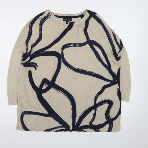 Phase Eight Women Beige Navy Abstract Linen Blend Pullover XS Jumper