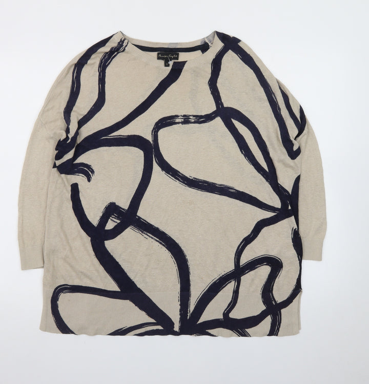 Phase Eight Women Beige Navy Abstract Linen Blend Pullover XS Jumper