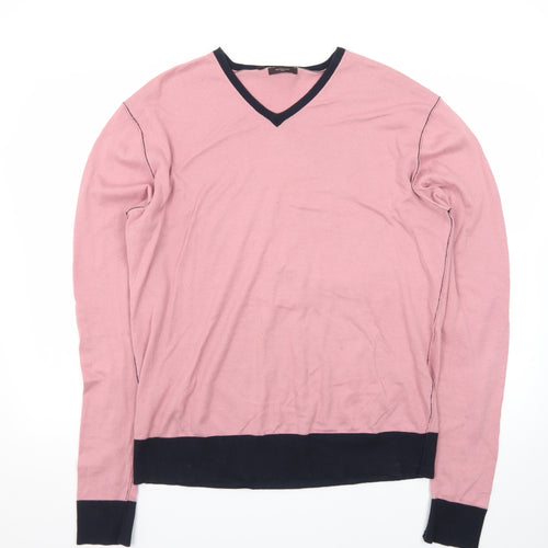 Refectory London Women's Pink V-Neck Cotton Jumper Size M