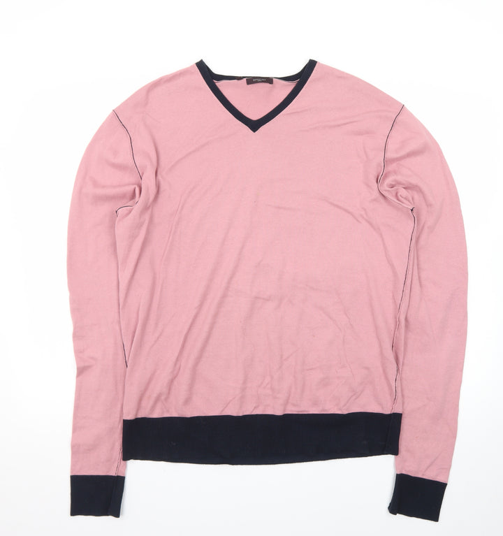 Refectory London Women's Pink V-Neck Cotton Jumper Size M