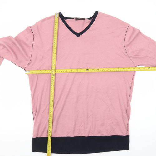 Refectory London Women's Pink V-Neck Cotton Jumper Size M