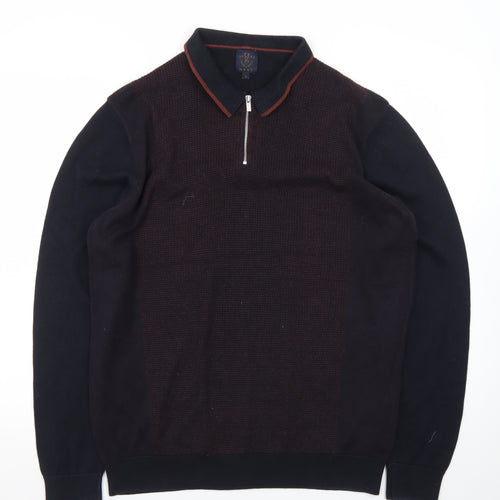 Next Men's Navy Cotton 1/4 Zip Collared Jumper Size L