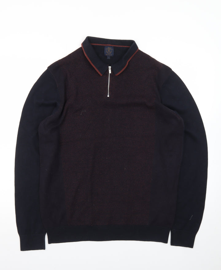 Next Men's Navy Cotton 1/4 Zip Collared Jumper Size L