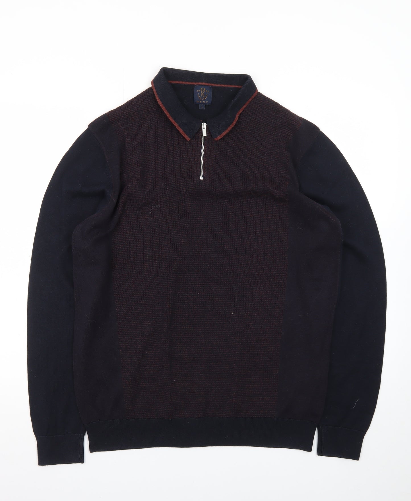 Next Men's Navy Cotton 1/4 Zip Collared Jumper Size L