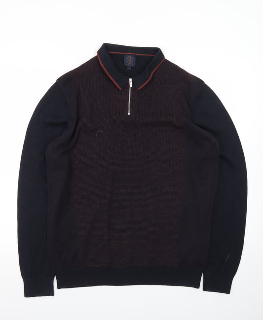 Next Men's Navy Cotton 1/4 Zip Collared Jumper Size L