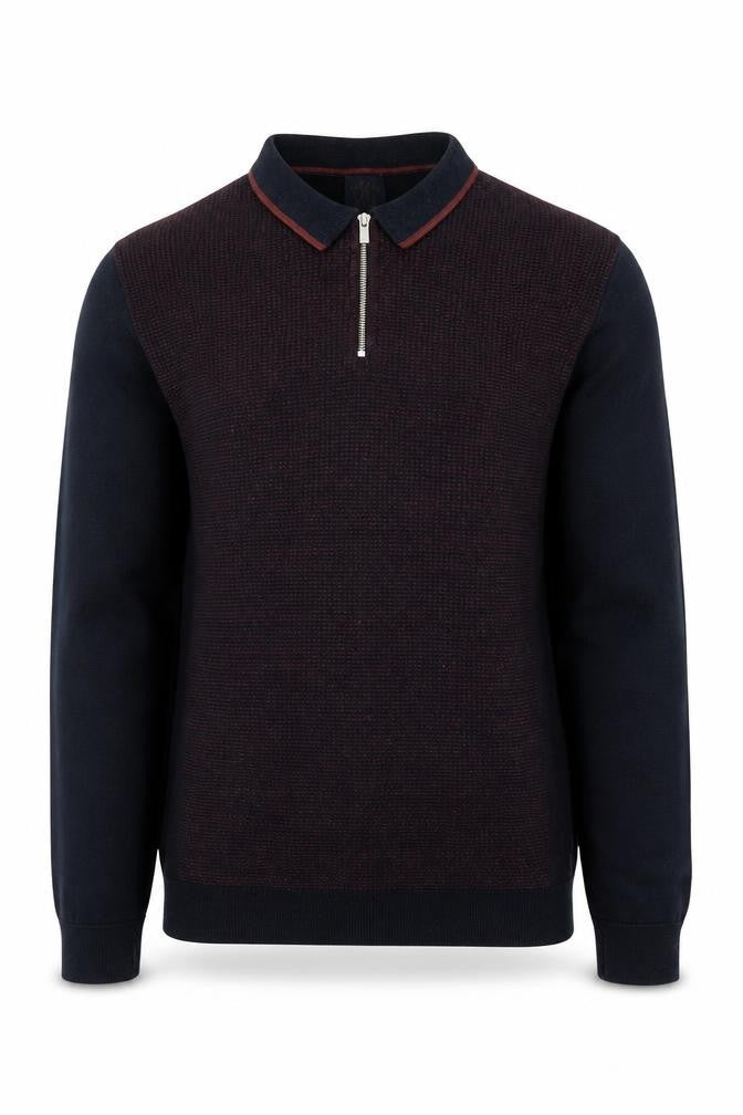 Front view of Next Men's Navy Cotton 1/4 Zip Collared Jumper, size L