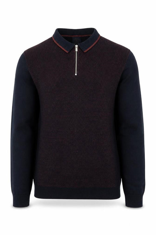 Front view of Next Men's Navy Cotton 1/4 Zip Collared Jumper, size L