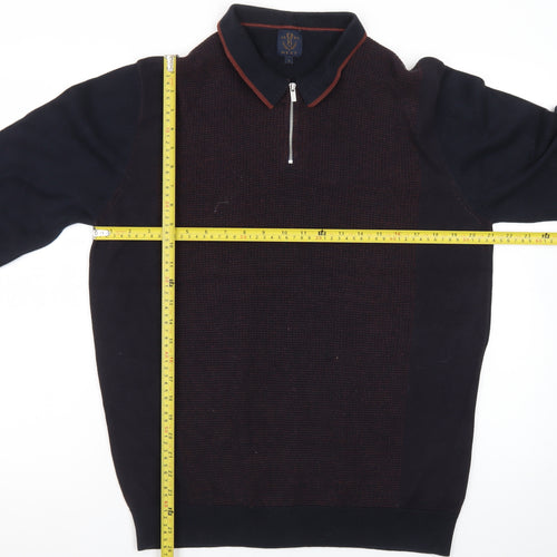 Next Men's Navy Cotton 1/4 Zip Collared Jumper Size L