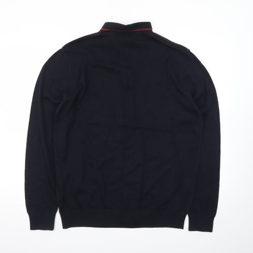 Next Men's Navy Cotton 1/4 Zip Collared Jumper Size L