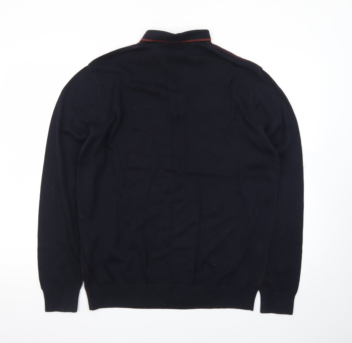 Next Men's Navy Cotton 1/4 Zip Collared Jumper Size L