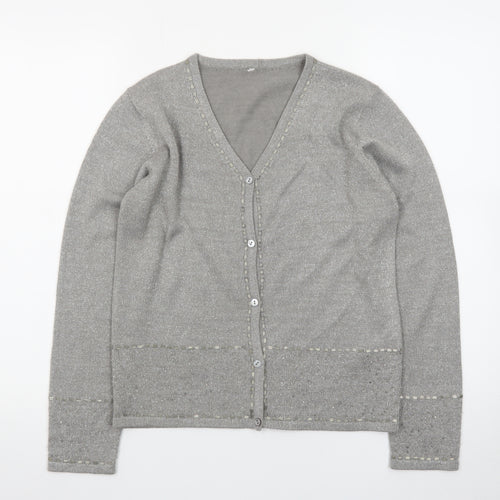 Marks and Spencer Women’s Grey V-Neck Cardigan Size 10 Classic Knit