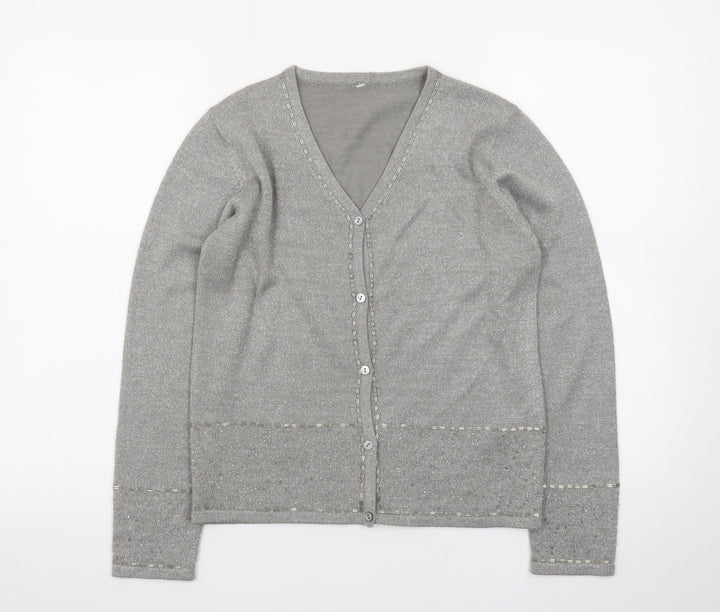 Marks and Spencer Women’s Grey V-Neck Cardigan Size 10 Classic Knit