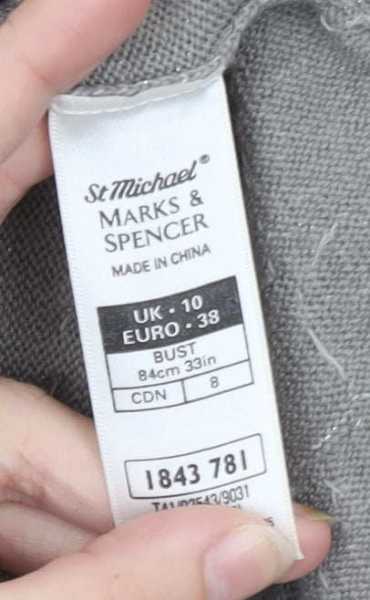 Marks and Spencer Women’s Grey V-Neck Cardigan Size 10 Classic Knit