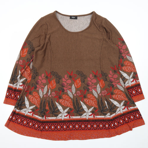 Klass Women Brown Floral A-Line Knit Dress L Long Sleeve Autumn