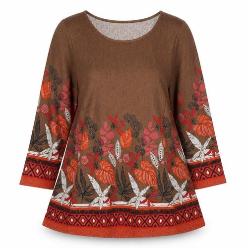 Klass Women Brown Floral A-Line Knit Dress L Long Sleeve Autumn