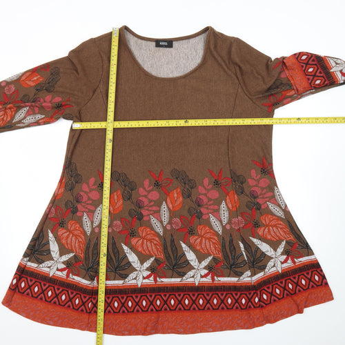 Klass Women Brown Floral A-Line Knit Dress L Long Sleeve Autumn