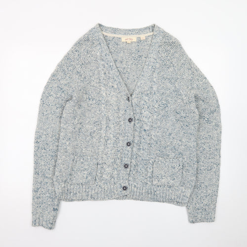 Fat Face Women Blue Cotton Cable-Knit Button Cardigan Size 14