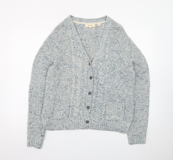 Fat Face Women Blue Cotton Cable-Knit Button Cardigan Size 14