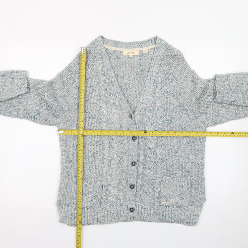 Fat Face Women Blue Cotton Cable-Knit Button Cardigan Size 14