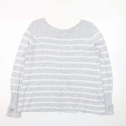 Mint Velvet Women's Grey Striped Crew Neck Button Cardigan Size 14