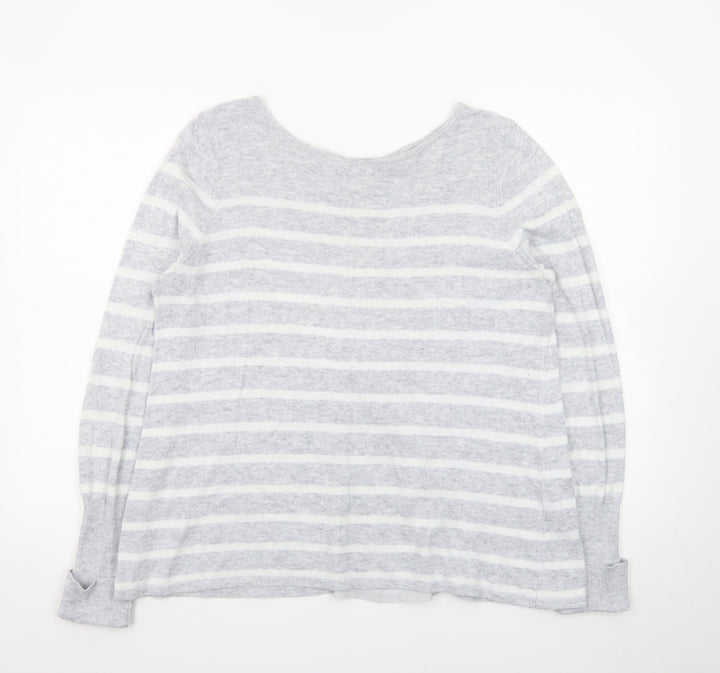 Mint Velvet Women's Grey Striped Crew Neck Button Cardigan Size 14