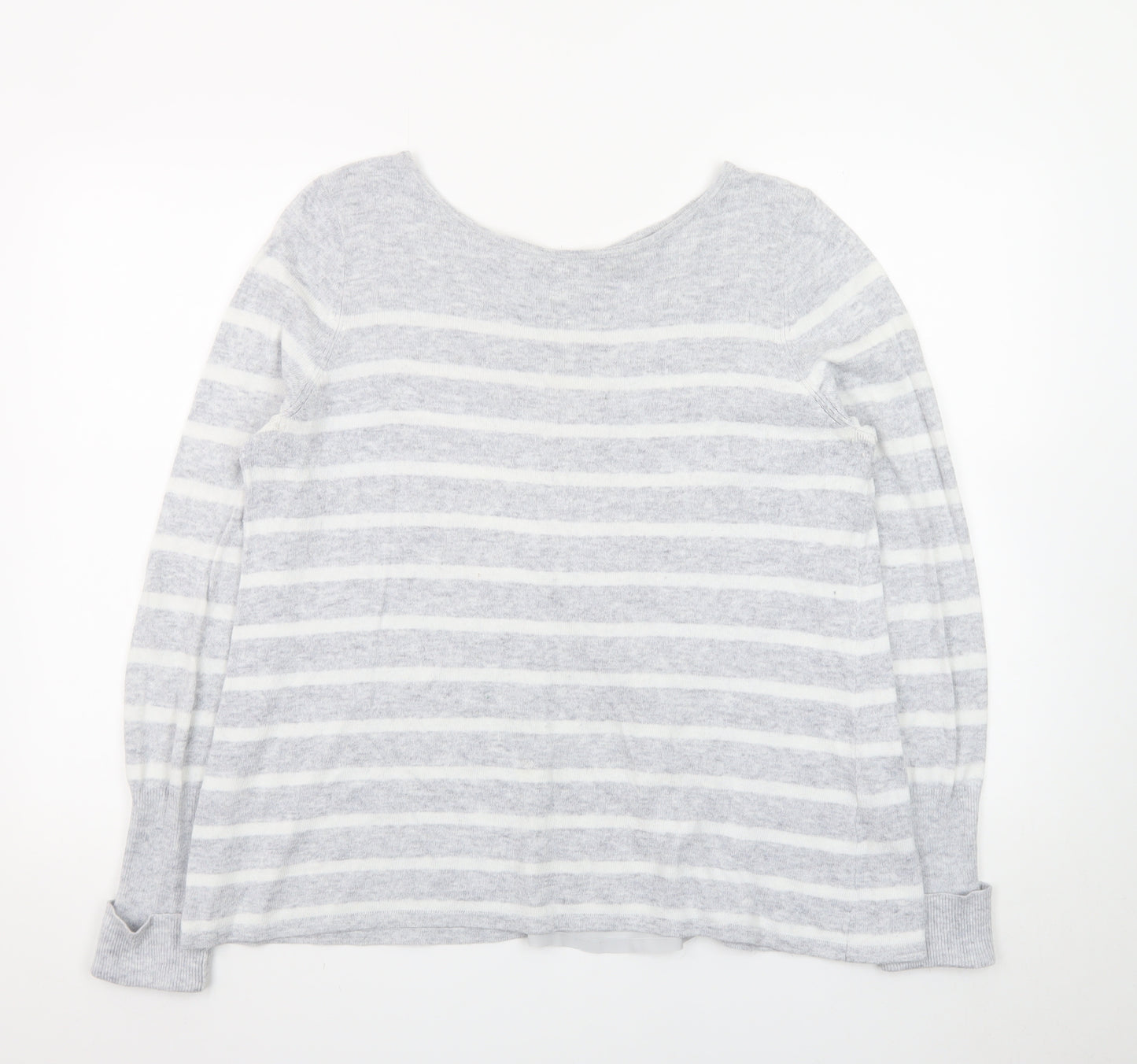 Mint Velvet Women's Grey Striped Crew Neck Button Cardigan Size 14