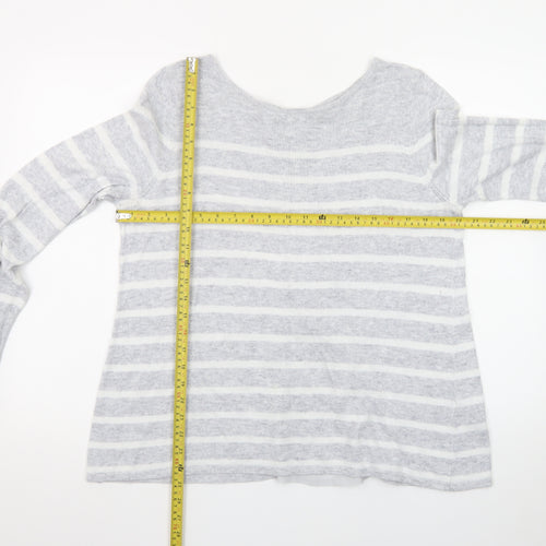 Mint Velvet Women's Grey Striped Crew Neck Button Cardigan Size 14