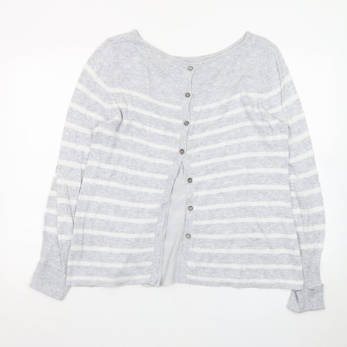 Mint Velvet Women's Grey Striped Crew Neck Button Cardigan Size 14