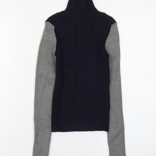 Zara Women Multicoloured Roll Neck Wool Blend Slim Fit Jumper Size 8