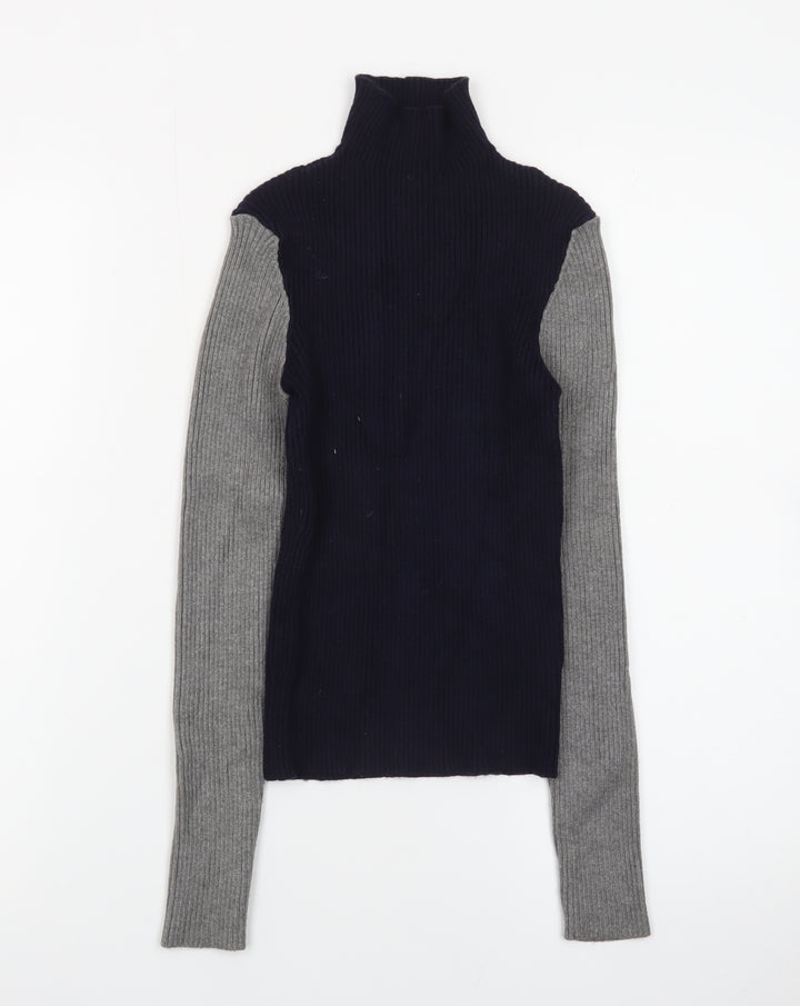 Zara Women Multicoloured Roll Neck Wool Blend Slim Fit Jumper Size 8