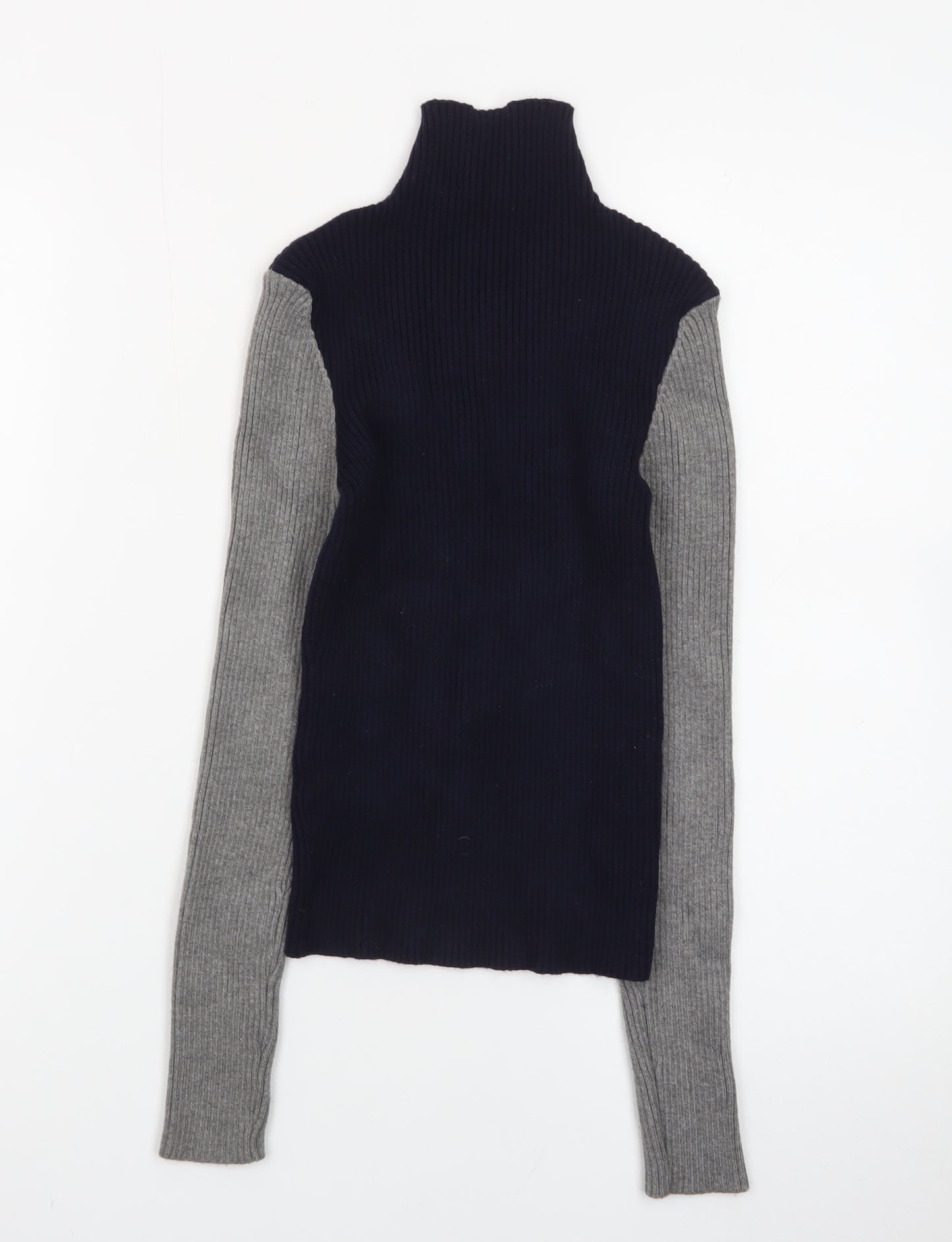 Zara Women Multicoloured Roll Neck Wool Blend Slim Fit Jumper Size 8