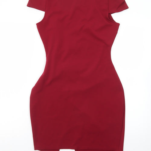 Boohoo Women Red Size 12 Bodycon Short Sleeve V-Neck Party Dress