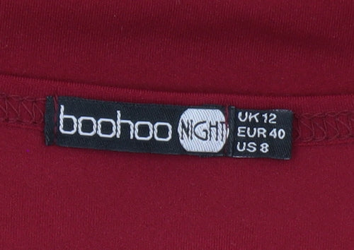 Boohoo Women Red Size 12 Bodycon Short Sleeve V-Neck Party Dress
