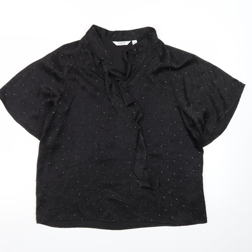 b.young Women’s Black Wrap Blouse Size 12 Short Sleeve Glitter