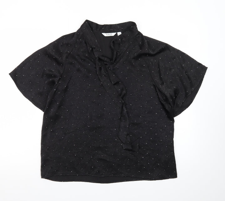 b.young Women’s Black Wrap Blouse Size 12 Short Sleeve Glitter