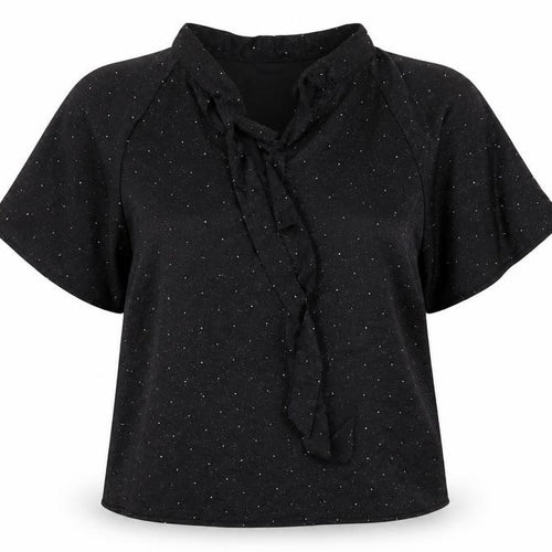 b.young Women’s Black Wrap Blouse Size 12 Short Sleeve Glitter