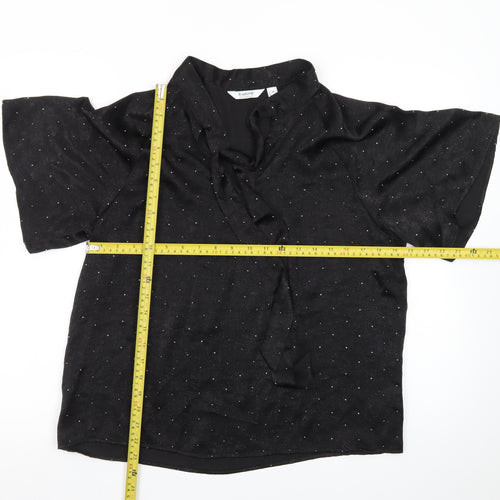 b.young Women’s Black Wrap Blouse Size 12 Short Sleeve Glitter