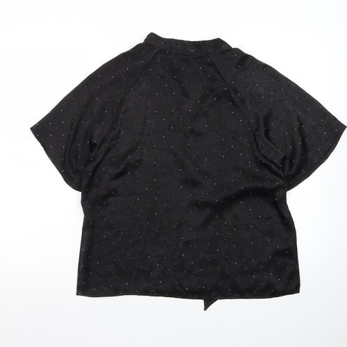 b.young Women’s Black Wrap Blouse Size 12 Short Sleeve Glitter