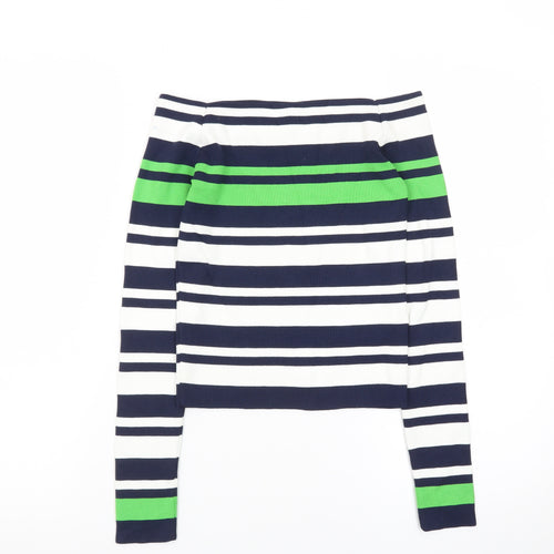Topshop Women Navy Stripe Boat Neck Jumper Size 10