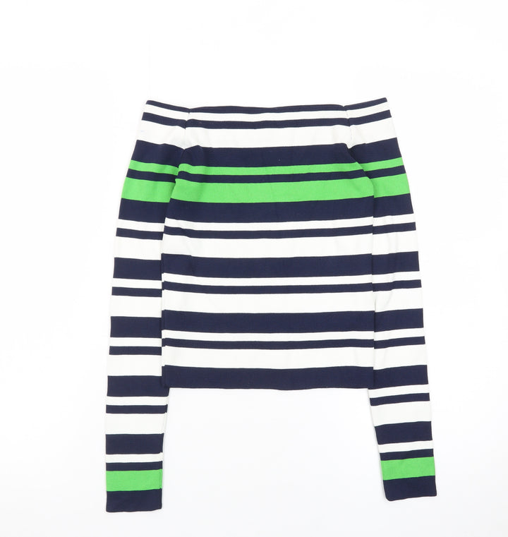 Topshop Women Navy Stripe Boat Neck Jumper Size 10