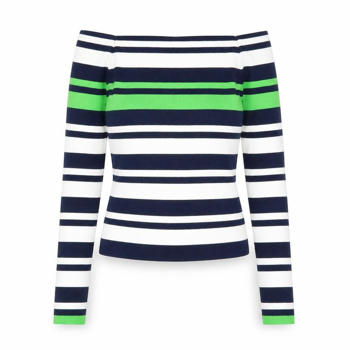 Topshop Women Navy Stripe Boat Neck Jumper Size 10