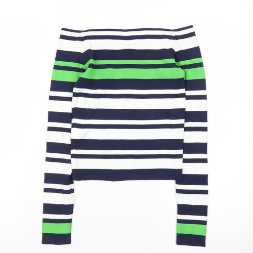 Topshop Women Navy Stripe Boat Neck Jumper Size 10