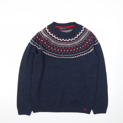Crew Clothing Company Womens Blue Fair Isle Wool Blend Jumper Size 12